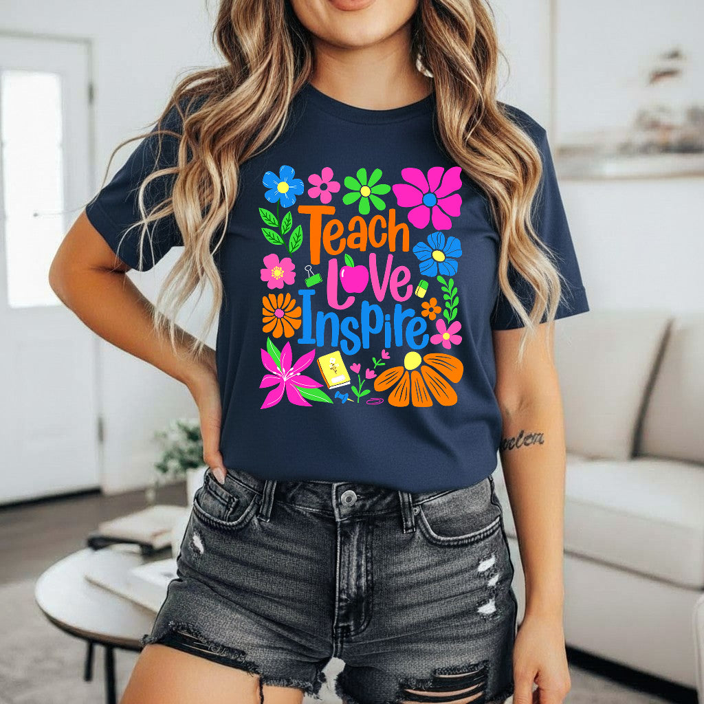 Teach Love Inspire Boho Floral Teacher Shirt, Back to School Teacher Shirt