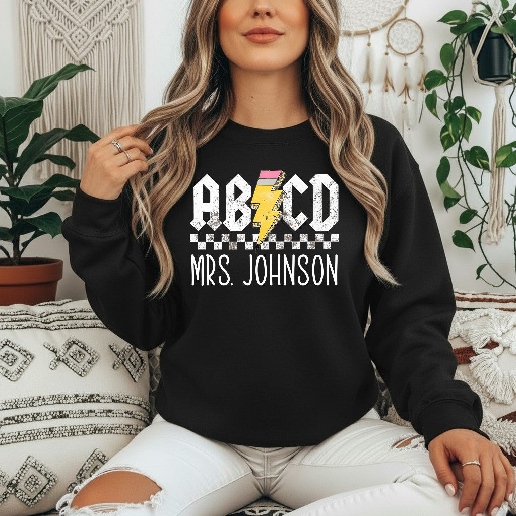 Personalized Teacher Gift, Custom Retro ABCD Name Teacher T-Shirt, Sweatshirt, Hoodie - Teacher Appreciation Gifts, Customized Christmas Gift for Teacher