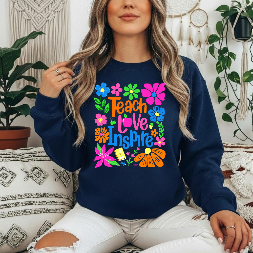 Teach Love Inspire Boho Floral Teacher Shirt, Back to School Teacher Shirt