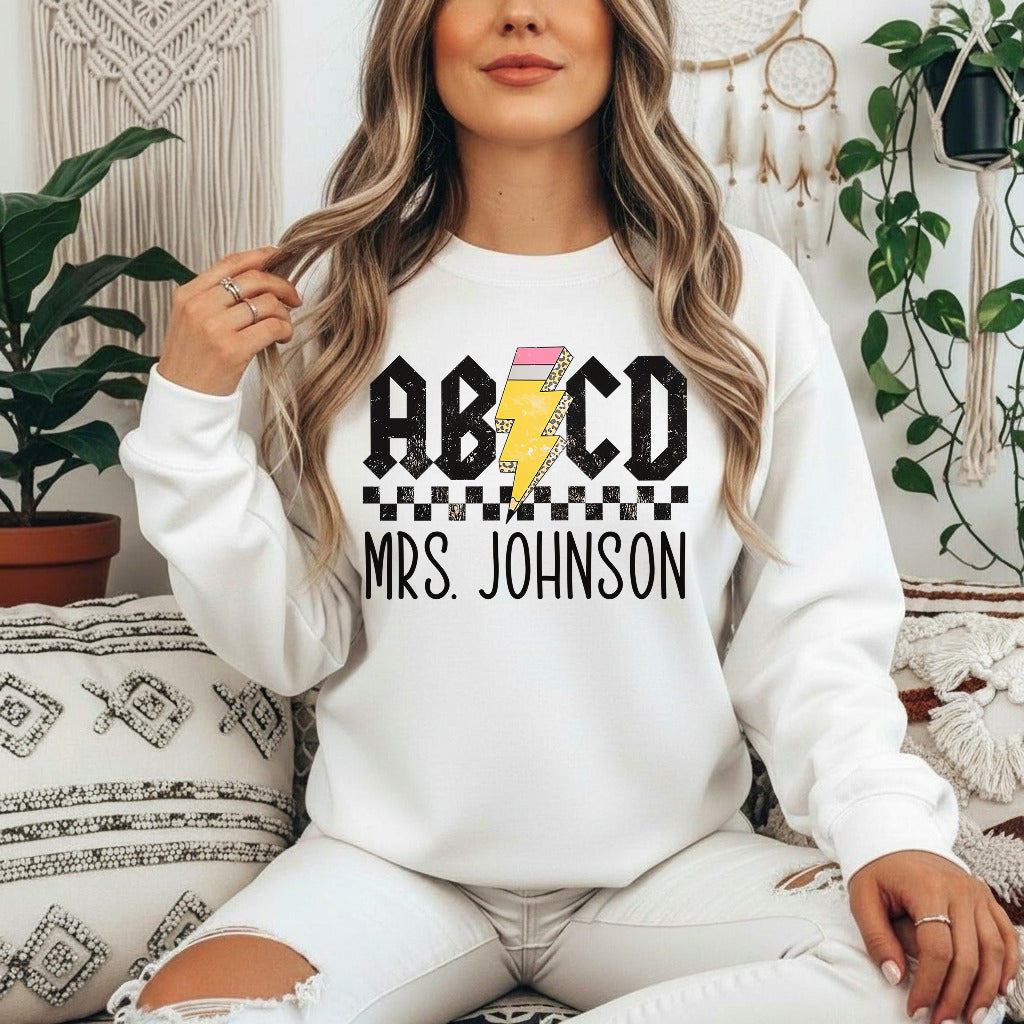 Personalized Teacher Gift, Custom Retro ABCD Name Teacher T-Shirt, Sweatshirt, Hoodie - Teacher Appreciation Gifts, Customized Christmas Gift for Teacher