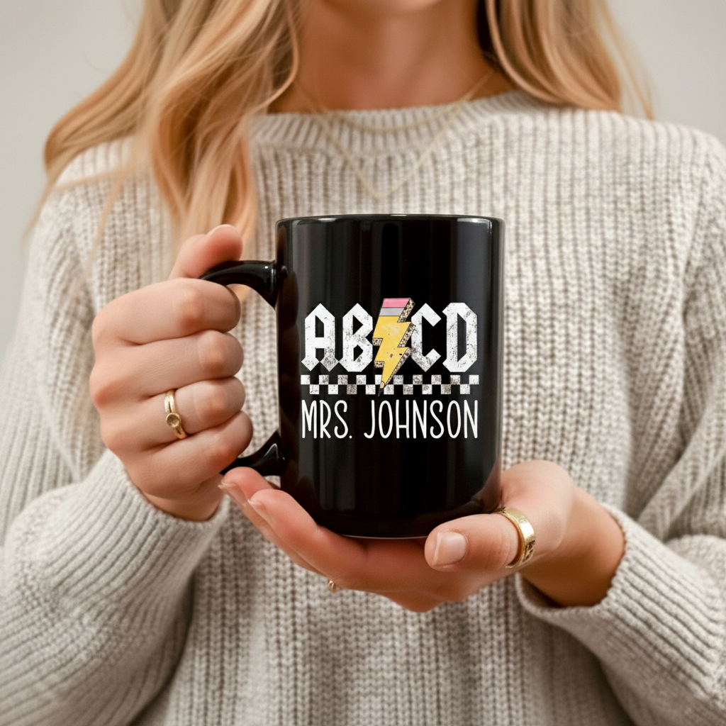 Personalized Teacher Gift, Custom Retro ABCD Name Teacher Mug - Teacher Appreciation Gifts, Customized Christmas Gift for Teacher