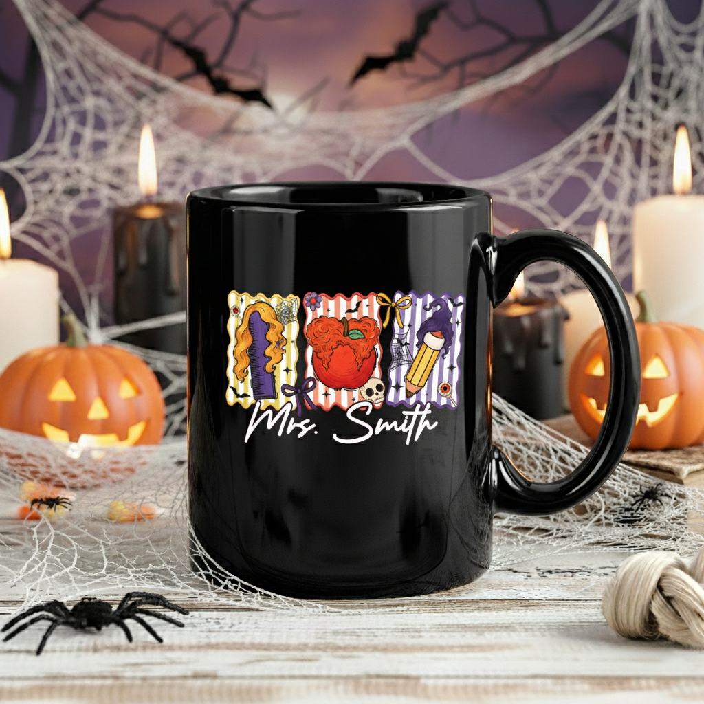 Custom Teacher Halloween Coffee Mug, Custom Name Teacher Mug - Personalized Halloween Spooky Teacher, Teacher Witch Mug