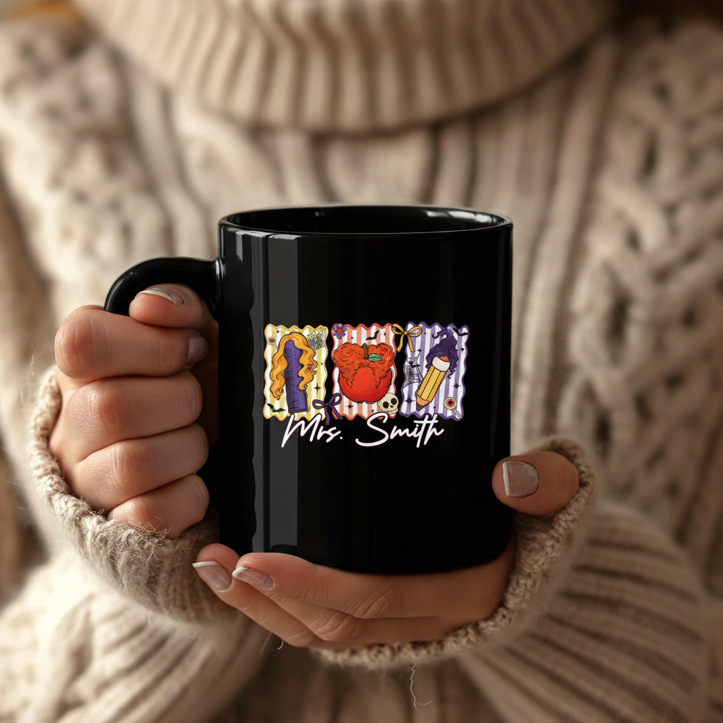 Custom Teacher Halloween Coffee Mug, Custom Name Teacher Mug - Personalized Halloween Spooky Teacher, Teacher Witch Mug