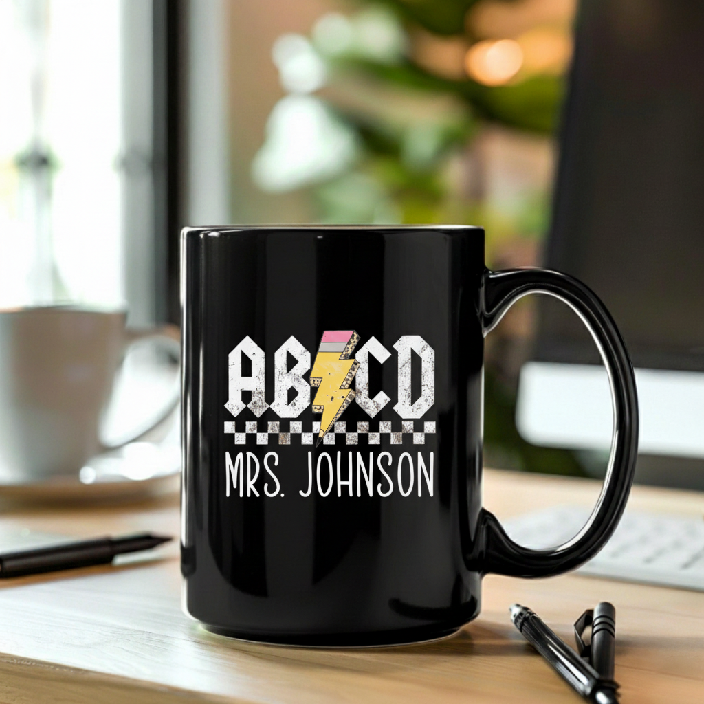 Personalized Teacher Gift, Custom Retro ABCD Name Teacher Mug - Teacher Appreciation Gifts, Customized Christmas Gift for Teacher