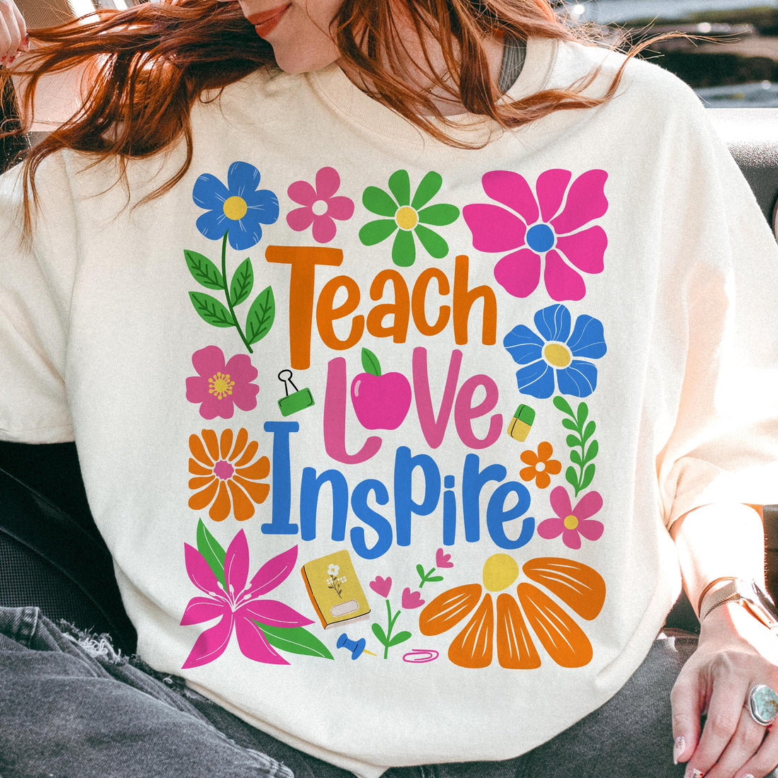 Teach Love Inspire Boho Floral Teacher Shirt, Back to School Teacher Shirt